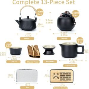 81KbT9-Y1zL._AC_SL1500.jpg Asian tea set |Kungfu tea sets |Ceramic Portable tea set |tea sets for adult |13-piece withgrey leather case |Tea set gift for Home, Outdoor, Business (Ceramic-Black teaset)