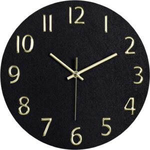 Wall Clocks Battery Operated, 12 Inch Silent Non Ticking Wood Modern Wall Clock, Quartz White and Gold Wall Clock Decorative for Living Room Decor Kitchen Bedroom Office Home