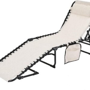 81LUqLP2stL._AC_SL1500.jpg Outdoor Foldable Chaise Lounge Chair with Detachable Pillow & Pocket, Portable Tanning Chair with 4 Position Adjustable Back, Patio, Beach and Pool, Grey