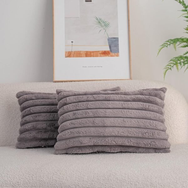 Pack of 2,Double-Sided Faux Fur Plush Decorative Throw Pillow Covers Fuzzy Striped Soft Pillowcase Cushion Covers for Sofa Couch Bedroom White 24x24 inch