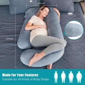 81MZ4btO0sL._AC_SL1500.jpg Cute Castle Pregnancy Pillows, Soft U-Shape Maternity Pillow with Removable Cover - Full Body Pillows for Adults Sleeping - Pregnancy Must Haves - Jumbo 57 Inch - Grey
