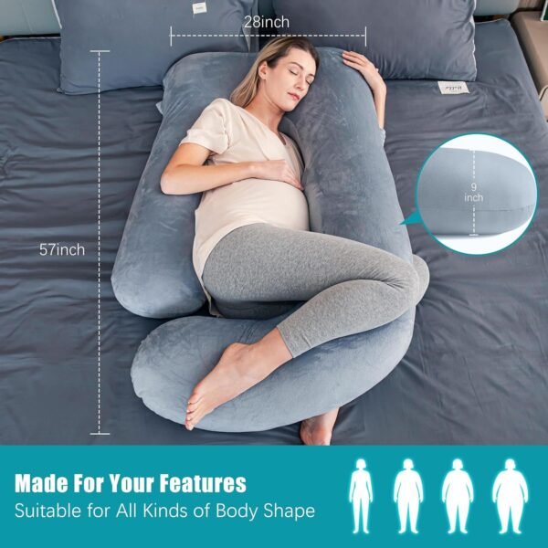 81MZ4btO0sL._AC_SL1500.jpg Cute Castle Pregnancy Pillows, Soft U-Shape Maternity Pillow with Removable Cover - Full Body Pillows for Adults Sleeping - Pregnancy Must Haves - Jumbo 57 Inch - Grey