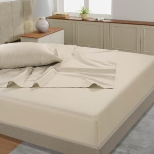 LANE LINEN Queen Sheet Set, 4 Pc Queen Size Sheets Set, 450 Thread Count 100% Cotton Sheets, Cooling Sheets Queen Size, Soft and Breathable Bed Sheets Queen, Deep Pocket Queen Sheets - Ivory