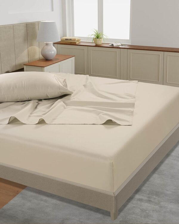 LANE LINEN Queen Sheet Set, 4 Pc Queen Size Sheets Set, 450 Thread Count 100% Cotton Sheets, Cooling Sheets Queen Size, Soft and Breathable Bed Sheets Queen, Deep Pocket Queen Sheets - Ivory