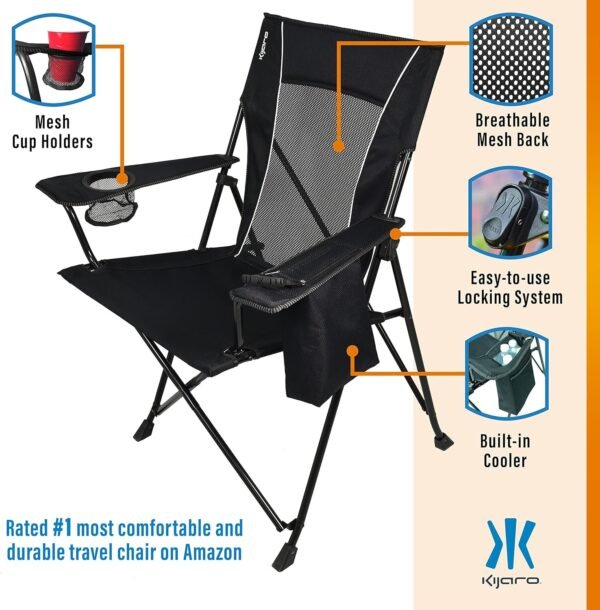 81MwmgQQl_L._AC_SL1500.jpg Kijaro Dual Lock Portable Chair with Cooler - Vik Black, Folding, Camping, 300 lb Capacity, 2 Cup Holders