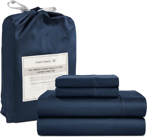 LANE LINEN Queen Sheet Set, 4 Pc Queen Size Sheets Set, 450 Thread Count 100% Cotton Sheets, Cooling Sheets Queen Size, Soft and Breathable Bed Sheets Queen, Deep Pocket Queen Sheets - Ivory