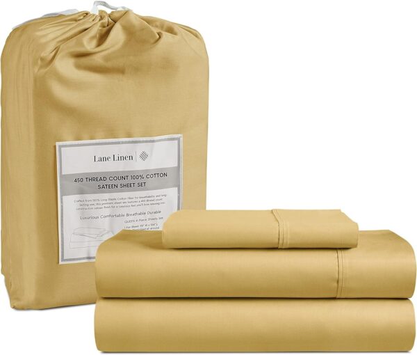 LANE LINEN Queen Sheet Set, 4 Pc Queen Size Sheets Set, 450 Thread Count 100% Cotton Sheets, Cooling Sheets Queen Size, Soft and Breathable Bed Sheets Queen, Deep Pocket Queen Sheets - Ivory
