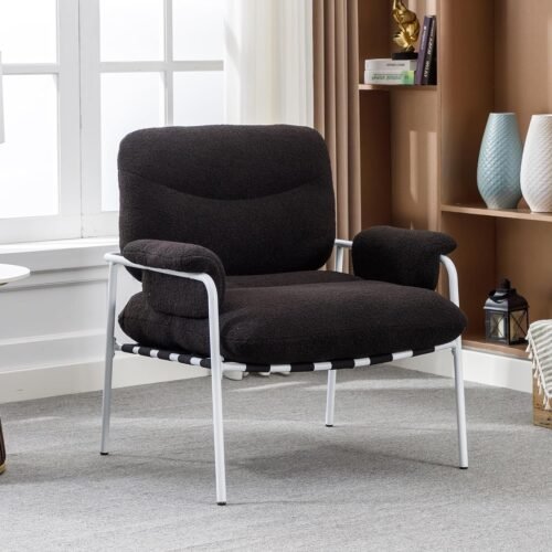 81NuU5Foc5L._AC_SL1500.jpg Sherpa Accent Chair, Modern Living Room Chair with Metal Frame Soft Cushion Armchair Comfy Upholstered Single Sofa Chair for Lounge/Bedroom/Reception, Fur Black