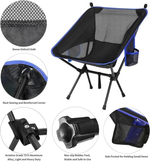 Nestling Portable Camping Chair, Lightweight Folding Chair Beach Chair with Side Pockets for Outdoor Camp, Backpacking, Travel, Beach, Picnic, Hiking