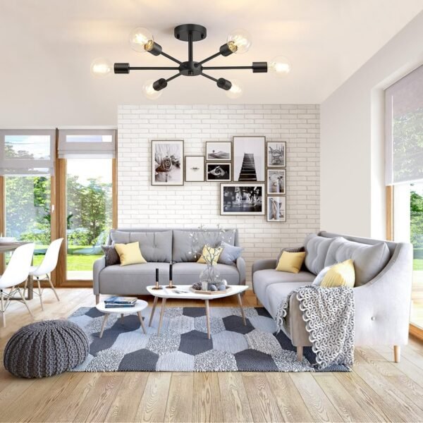 81OXD9c1rOL._AC_SL1500.jpg 6-Lights Semi Flush Mount Ceiling Light, Matte Black Close to Ceiling Lighting with E26 Base, Modern Sputnik Light Fixtures for Kitchen Dining Room Bedroom Living Room