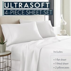 81OzL8auX-L._AC_SL1500.jpg HC COLLECTION King Size Sheets Set, 4 pc Bed Sheets & Pillowcases Set - Machine Washable for Easy Care - Soft & Breathable All Season Microfiber Sheets with Deep Pockets - White