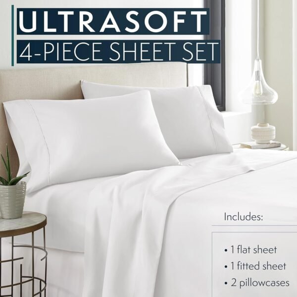 81OzL8auX-L._AC_SL1500.jpg HC COLLECTION King Size Sheets Set, 4 pc Bed Sheets & Pillowcases Set - Machine Washable for Easy Care - Soft & Breathable All Season Microfiber Sheets with Deep Pockets - White
