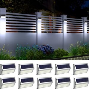 ROSHWEY Solar Fence Lights Outdoor Waterproof, 6 Pack Solar Deck Post Lights Solar Powered Outside Lights Dusk to Dawn Led Steps Lamps for Stairs Garden Patio Yard Railing Decoration Lighting
