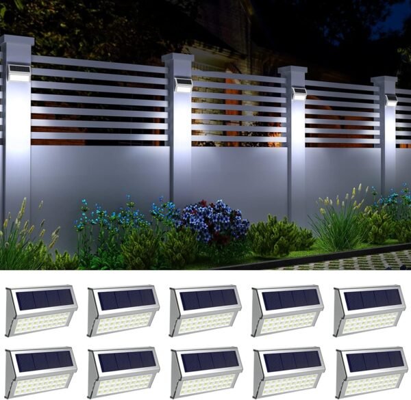 ROSHWEY Solar Fence Lights Outdoor Waterproof, 6 Pack Solar Deck Post Lights Solar Powered Outside Lights Dusk to Dawn Led Steps Lamps for Stairs Garden Patio Yard Railing Decoration Lighting