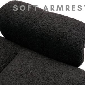 Black Sherpa Accent Chair Mid Century Modern Living Room Chairs with Metal Legs Comfy Upholstered Reading Single Wide Armchair for Living Room/Bedroom/Guest Room/Lounge