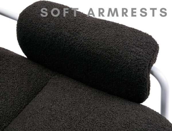 Black Sherpa Accent Chair Mid Century Modern Living Room Chairs with Metal Legs Comfy Upholstered Reading Single Wide Armchair for Living Room/Bedroom/Guest Room/Lounge