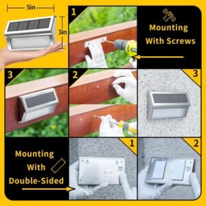 ROSHWEY Solar Fence Lights Outdoor Waterproof, 6 Pack Solar Deck Post Lights Solar Powered Outside Lights Dusk to Dawn Led Steps Lamps for Stairs Garden Patio Yard Railing Decoration Lighting