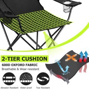 Joyfair Portable Camping Chair, Large Outdoor Folding Chair for Adults, 600D Oxford Fabric Sturdy Foldable Chair for Beach, Fishing, Picnic Lawn and More Outdoor Sports, Carry Bag & Cup Holders, Black