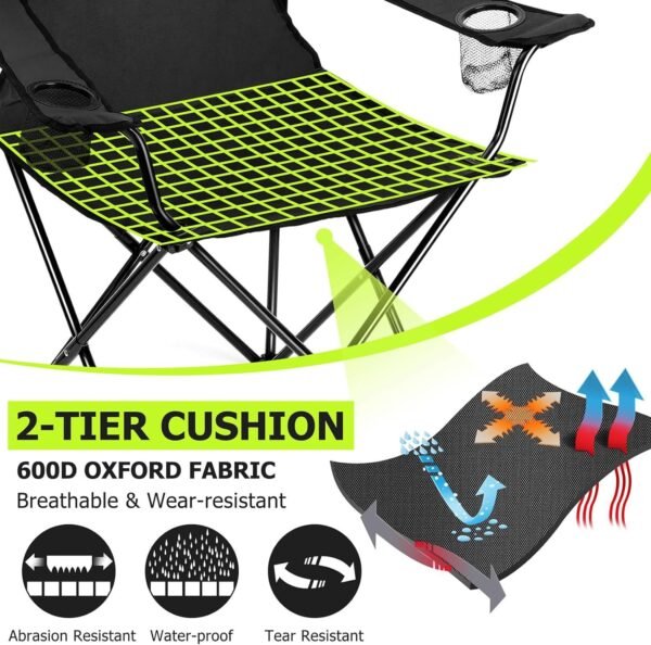 Joyfair Portable Camping Chair, Large Outdoor Folding Chair for Adults, 600D Oxford Fabric Sturdy Foldable Chair for Beach, Fishing, Picnic Lawn and More Outdoor Sports, Carry Bag & Cup Holders, Black