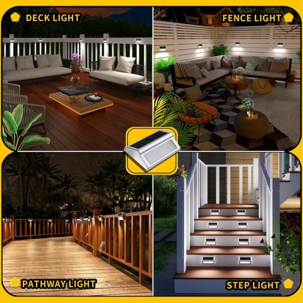 ROSHWEY Solar Fence Lights Outdoor Waterproof, 6 Pack Solar Deck Post Lights Solar Powered Outside Lights Dusk to Dawn Led Steps Lamps for Stairs Garden Patio Yard Railing Decoration Lighting