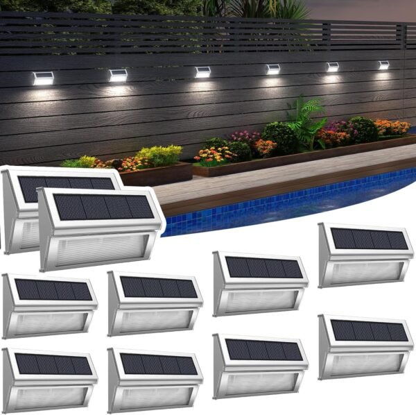 ROSHWEY Solar Fence Lights Outdoor Waterproof, 6 Pack Solar Deck Post Lights Solar Powered Outside Lights Dusk to Dawn Led Steps Lamps for Stairs Garden Patio Yard Railing Decoration Lighting