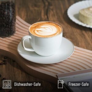 BTaT- White Tea Cups and Saucers, 8oz, Tea Cups Set of 12, Porcelain Tea Cups, White Cup & Saucer Sets, White Tea Cup Set of 12, Tea Cup Sets, Bulk Tea Cups and Saucers Set of 12, Tea Cups and Sets