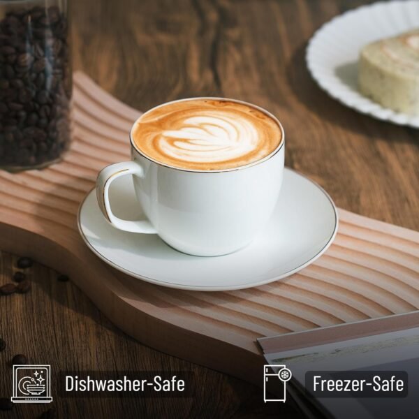 BTaT- White Tea Cups and Saucers, 8oz, Tea Cups Set of 12, Porcelain Tea Cups, White Cup & Saucer Sets, White Tea Cup Set of 12, Tea Cup Sets, Bulk Tea Cups and Saucers Set of 12, Tea Cups and Sets