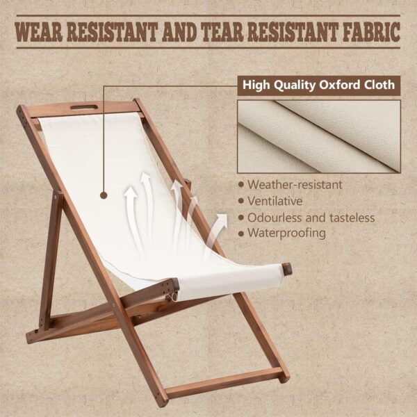 81W9FD_wY2L._AC_SL1500.jpg Patio Lounge Chair Outdoor Beach Chair Set of 2, Beach Sling Chair Patio Chairs Set of 2 , Wooden Folding Outdoor Chairs for Outside, 3 Level Height Adjustable, Portable Reclining Beach Chair