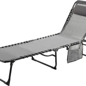81WO8DV3wAL._AC_SL1500.jpg Outdoor Foldable Chaise Lounge Chair with Detachable Pillow & Pocket, Portable Tanning Chair with 4 Position Adjustable Back, Patio, Beach and Pool, Grey