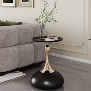 Round Small Metal Side Table, Mid Century End Table, Vintage Pedestal Accent Coffee Table for Small Spaces, Living Room, Bedroom Balcony and Office, Black