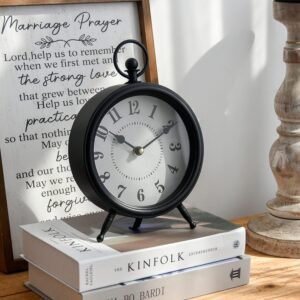 81XOTgOJmJL._AC_SL1500.jpg Vintage Black Table Clock on Stand, Decorative Desk and Shelf Clock, Rustic Mantel Clock Farmhouse Clock Non-Ticking