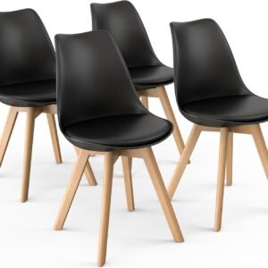 Mid-Century Modern Lounge Chair Set of 2 - High Back Rest, Soft Padded Seats & Solid Wood Legs - Dining, Living Room, Kitchen - DSW Shell Tulip Chair - White