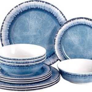 81XVZfqrxWL._AC_SL1500.jpg AELS Melamine Dinnerware Set of 12 Pcs Dinner Dishes Set for Indoor and Outdoor Use, Dishwasher Safe, Lightweight Unbreakable, BPA Free, Light Blue