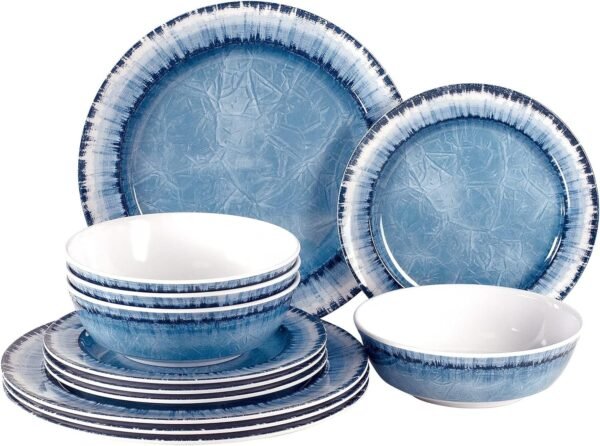 81XVZfqrxWL._AC_SL1500.jpg AELS Melamine Dinnerware Set of 12 Pcs Dinner Dishes Set for Indoor and Outdoor Use, Dishwasher Safe, Lightweight Unbreakable, BPA Free, Light Blue