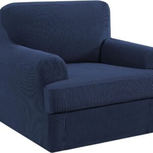 H.VERSAILTEX High Stretch Jacquard 2 Pieces Sofa Cover Couch Cover Furniture Sofa Slip Covers for Living Room, Polyester Spandex Jacquard Fabric Suit for T Cushion/Box Cushion (Sofa 72"-88", Navy)
