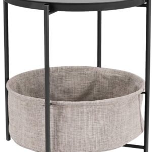 81Z9Xn8xiqL._AC_SL1500.jpg Amazon Basics Round Storage End Table, Side Table with Cloth Basket, Charcoal/Heather Gray, 17.7 x 17.7 x 18.9 in