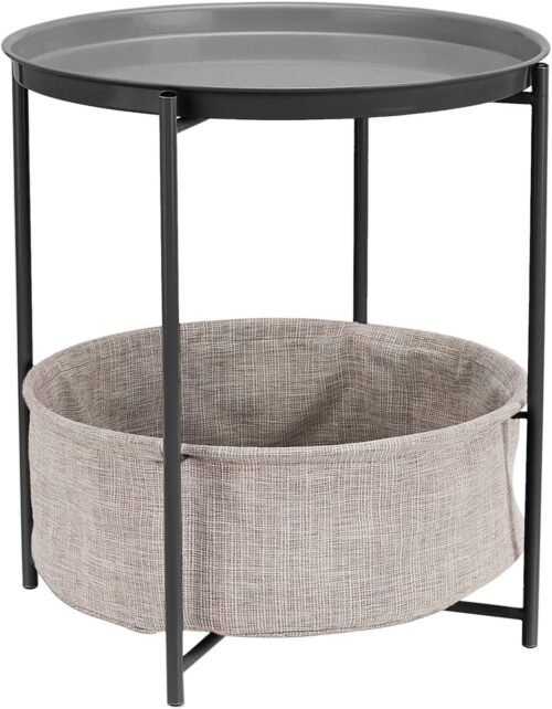81Z9Xn8xiqL._AC_SL1500.jpg Amazon Basics Round Storage End Table, Side Table with Cloth Basket, Charcoal/Heather Gray, 17.7 x 17.7 x 18.9 in