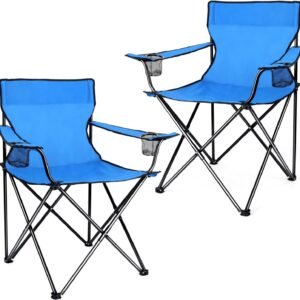 Joyfair Portable Camping Chair, Large Outdoor Folding Chair for Adults, 600D Oxford Fabric Sturdy Foldable Chair for Beach, Fishing, Picnic Lawn and More Outdoor Sports, Carry Bag & Cup Holders, Black