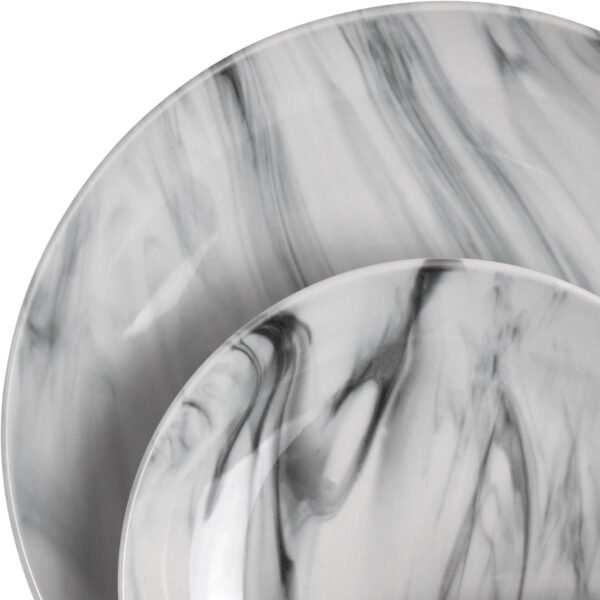 Elama Fine Round Gloss Dinnerware Dish Set, 16 Piece, Black and White Marble