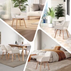 Modern Dining Chairs Kitchen Chair Accent Chair for Living Dining Room Arm Chairs Club Guest with Solid Wood Legs Living Room Chair (Set of 1, Wool White)