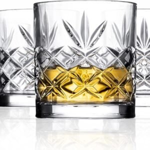 Royalty Art Kinsley Tall Highball Glasses Set of 8, 12 Ounce Cups, Textured Designer Glassware for Drinking Water, Beer, or Soda, Trendy and Elegant Dishware, Dishwasher Safe (Hiball)