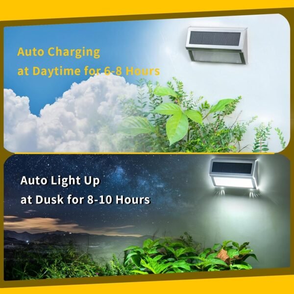 ROSHWEY Solar Fence Lights Outdoor Waterproof, 6 Pack Solar Deck Post Lights Solar Powered Outside Lights Dusk to Dawn Led Steps Lamps for Stairs Garden Patio Yard Railing Decoration Lighting