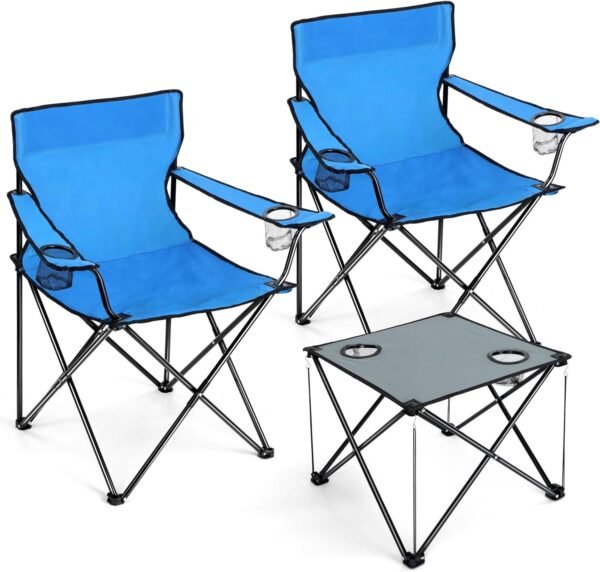 Joyfair Portable Camping Chair, Large Outdoor Folding Chair for Adults, 600D Oxford Fabric Sturdy Foldable Chair for Beach, Fishing, Picnic Lawn and More Outdoor Sports, Carry Bag & Cup Holders, Black