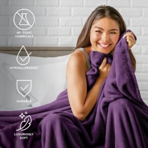 81bEHqGlvNL._AC_SL1500.jpg Bare Home Fleece Blanket - Full/Queen Blanket - Plum - Lightweight Blanket for Bed, Sofa, Couch, Camping, and Travel - Microplush - Ultra Soft Warm Blanket (Full/Queen, Plum)