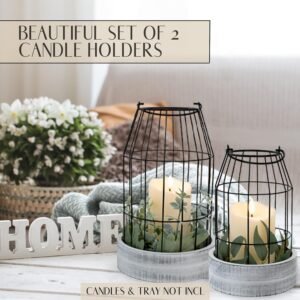 Rustic Farmhouse Lantern Decor - Stylish Decorative Lanterns for Your Living Room, Fireplace Mantle or Kitchen Dining Table - Modern Upscale Beauty for Your Entire Home