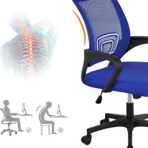 81cwMnFWeOL._AC_SL1500.jpg Yaheetech Office Computer Desk Chair Swivel Rolling, Cute Task Chair Ergonomic Conference Room, Mesh Work Study Chair Basic Comfy Desktop Chair with Wheels Arms, Blue
