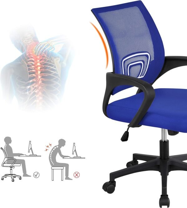81cwMnFWeOL._AC_SL1500.jpg Yaheetech Office Computer Desk Chair Swivel Rolling, Cute Task Chair Ergonomic Conference Room, Mesh Work Study Chair Basic Comfy Desktop Chair with Wheels Arms, Blue