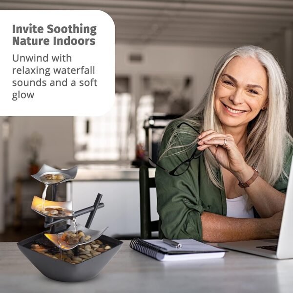 Homedics Tabletop Water Fountain, Home Décor Soothing Sound Machine - Automatic Pump, Deep Basin & Natural River Rocks. Indoor Zen Relaxation for Office, Living Room, or Bedroom, 8.25” Tall