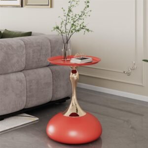 Round Small Metal Side Table, Mid Century End Table, Vintage Pedestal Accent Coffee Table for Small Spaces, Living Room, Bedroom Balcony and Office, Black