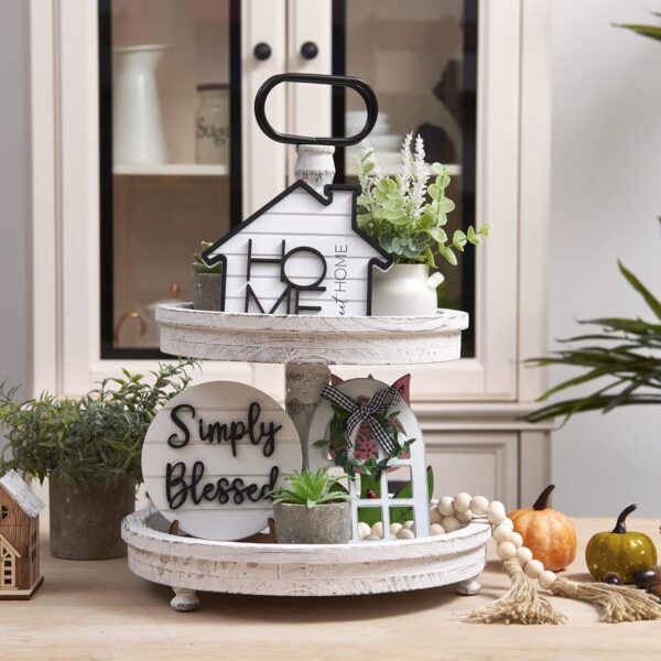Set of 8 Farmhouse Tiered Tray Decor with 1 Artificial Succulent Plant & 1 Artificial Plant for Rustic Home Sweet Home Kitchen Decor Tier Tray Decor Set